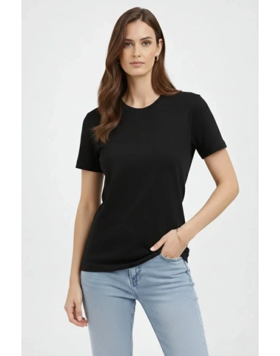 Bisiklet Yaka Tişört Regular Kalıp Basic Pamuklu Günlük Kullanım Tshirt  iyah