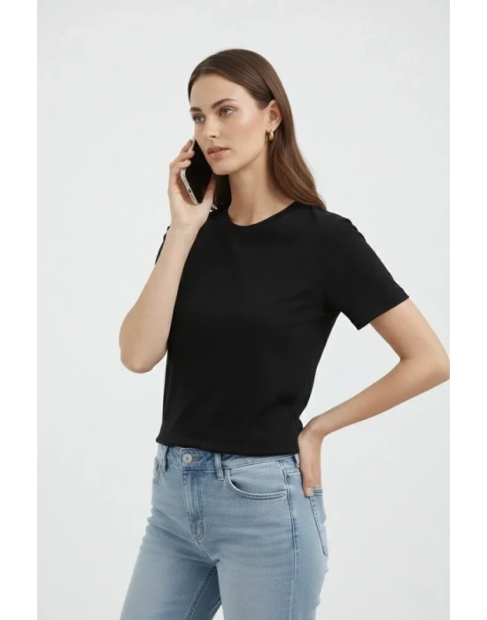 Bisiklet Yaka Tişört Regular Kalıp Basic Pamuklu Günlük Kullanım Tshirt  iyah