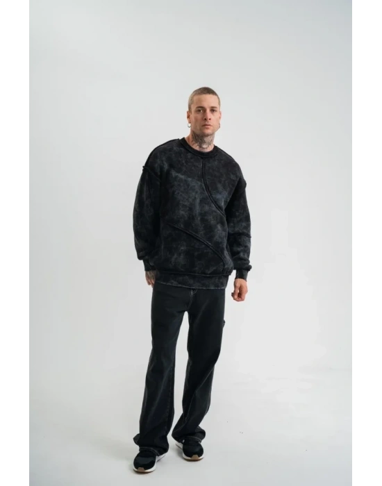 Bisiklet Yaka Yıkamalı Asimetrik Kesim weathirt  iyah