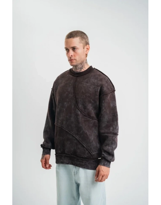 Bisiklet Yaka Yıkamalı Asimetrik Kesşm weathirt  Kahve