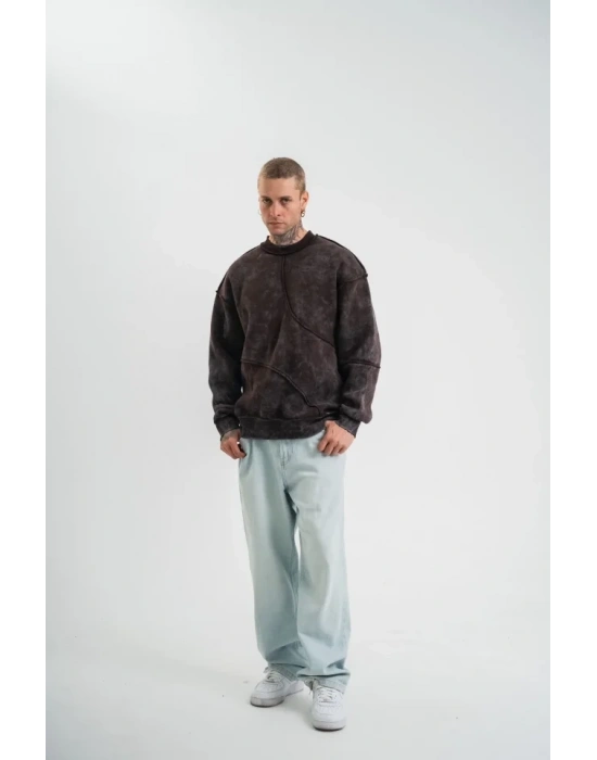 Bisiklet Yaka Yıkamalı Asimetrik Kesşm weathirt  Kahve