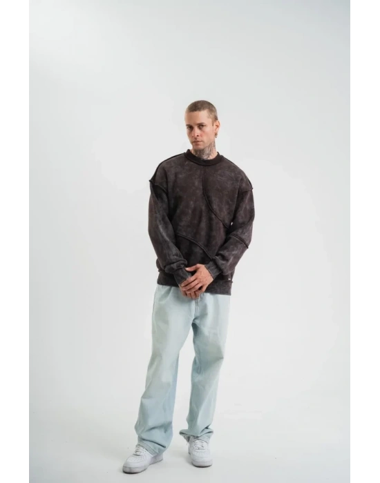 Bisiklet Yaka Yıkamalı Asimetrik Kesşm weathirt  Kahve