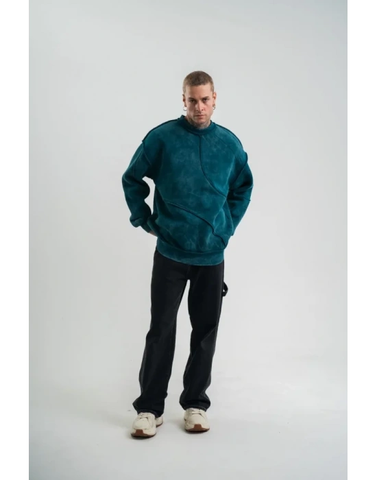 Bisiklet Yaka Yıkamalı Asimetrik Kesşm weathirt  Koyu Deniz Yeşili