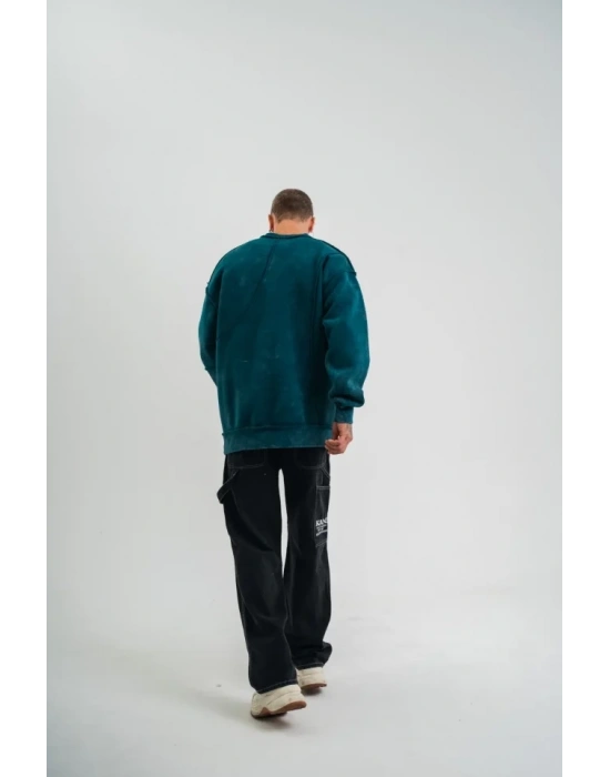 Bisiklet Yaka Yıkamalı Asimetrik Kesşm weathirt  Koyu Deniz Yeşili