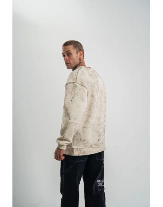 Bisiklet Yaka Yıkamalı Asimetrik Kesşm weathirt  Krem