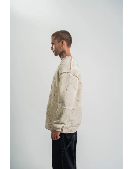 Bisiklet Yaka Yıkamalı Asimetrik Kesşm weathirt  Krem