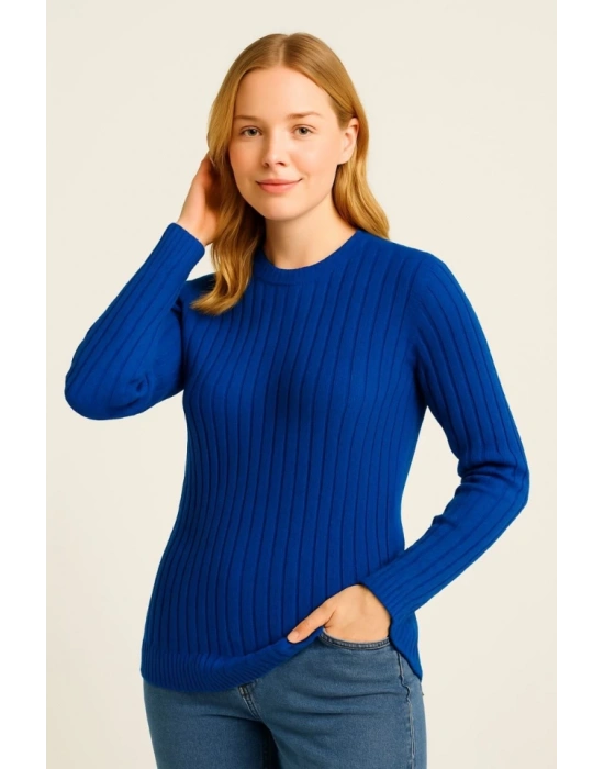 Bisiklet Yuvarlak Yaka Triko Kazak Pamuklu Kalın Fitilli Dokuma, Regular Fit Uzun Kollu Kışlık odel  aks avisi