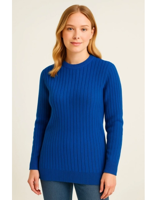 Bisiklet Yuvarlak Yaka Triko Kazak Pamuklu Kalın Fitilli Dokuma, Regular Fit Uzun Kollu Kışlık odel  aks avisi