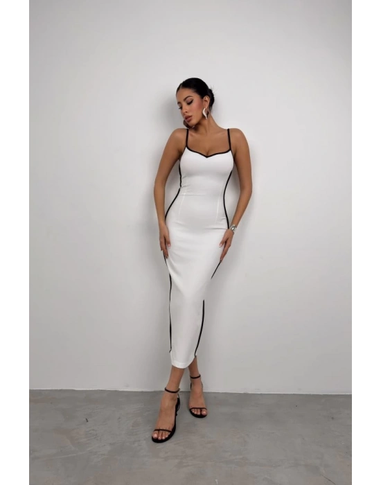 Biye Detay Askılı Kalp Yaka Elbise