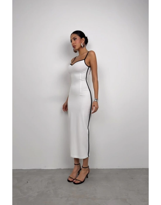 Biye Detay Askılı Kalp Yaka Elbise