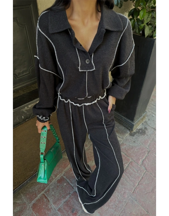 BİYELİ BLUZ PANTOLON TAKI ŞÖNİL KUAŞ  iyah
