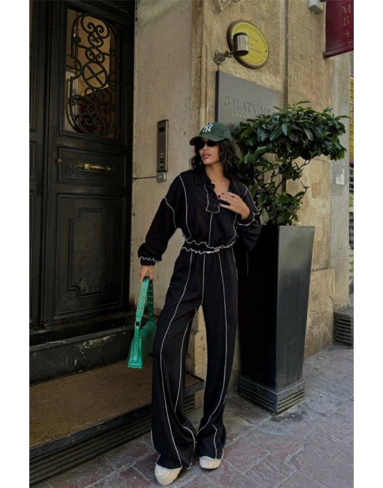 BİYELİ BLUZ PANTOLON TAKI ŞÖNİL KUAŞ  iyah