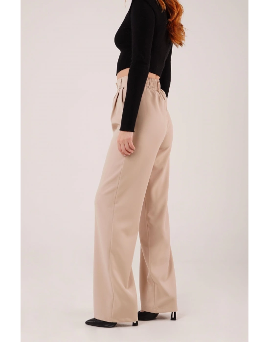 Bol Paça Piliseli Bej Pantolon