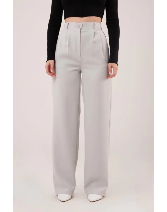 Bol Paça Piliseli Gri Pantolon