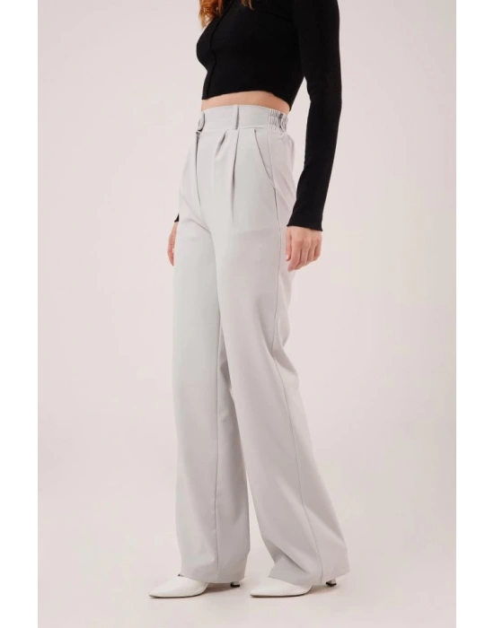 Bol Paça Piliseli Gri Pantolon
