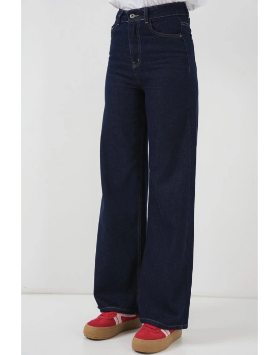 Bol Paça Yüksek Bel Palazzo Kot Pantolon 6656  K. Lacivert