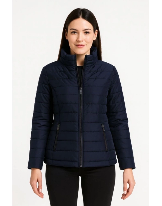 Bomber ont Ceket – u İtici Kumaş, Kapitone Astarlı, Fermuarlı, Kışlık  acivert