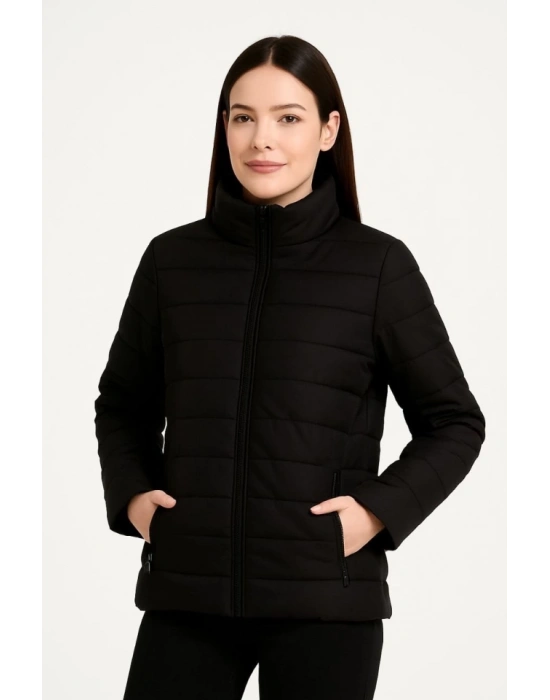 Bomber ont Ceket – u İtici Kumaş, Kapitone Astarlı, Fermuarlı, Kışlık  iyah