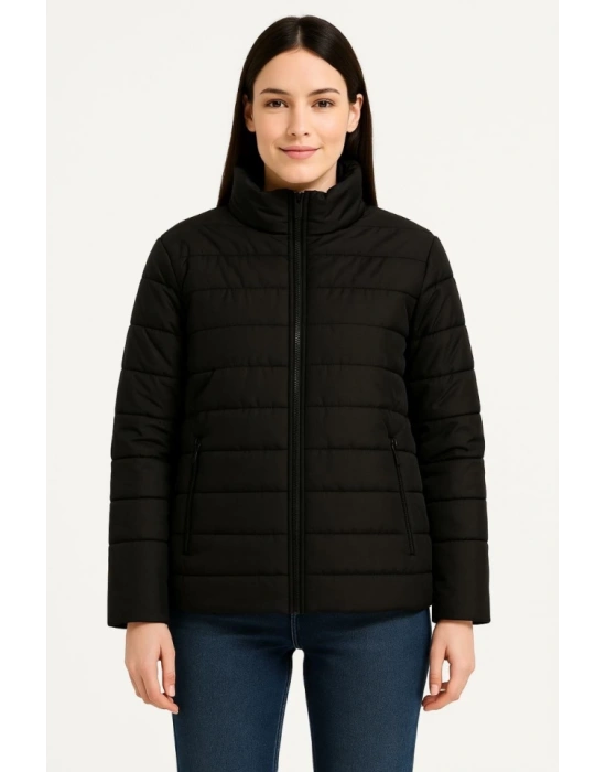 Bomber ont Ceket – u İtici Kumaş, Kapitone Astarlı, Fermuarlı, Kışlık  iyah