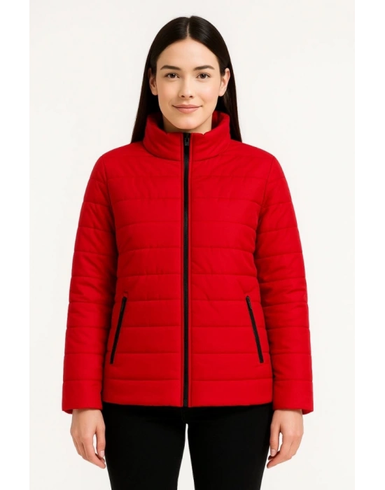 Bomber ont Ceket – u İtici Kumaş, Kapitone Astarlı, Fermuarlı, Kışlık  Kırmızı