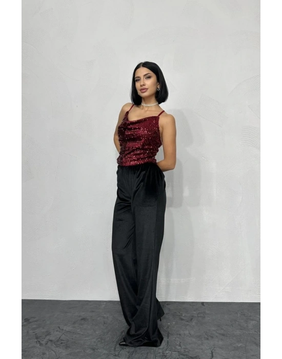 Bordo Askılı Degaje Bluz