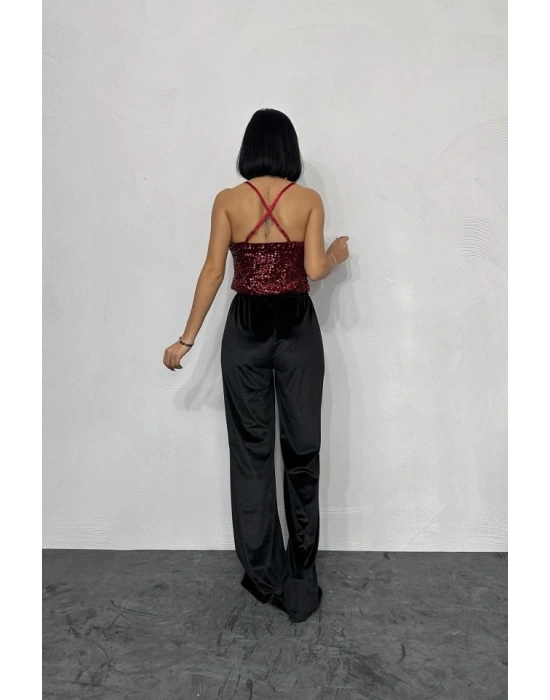 Bordo Askılı Degaje Bluz