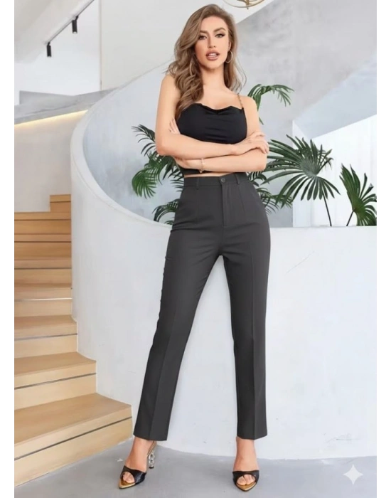 Bordo Renk Yüksek Bel askülen Kesim Kumaş Pantolon