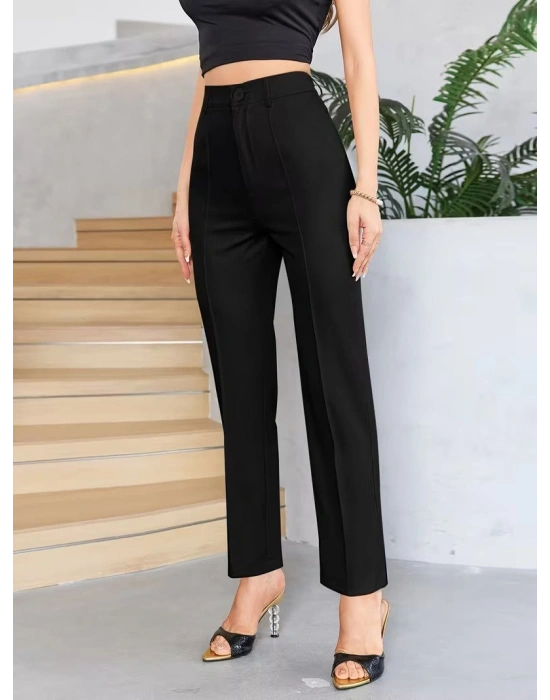 Bordo Renk Yüksek Bel askülen Kesim Kumaş Pantolon