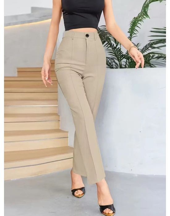 Bordo Renk Yüksek Bel askülen Kesim Kumaş Pantolon