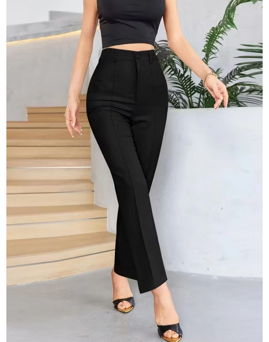 Bordo Renk Yüksek Bel askülen Kesim Kumaş Pantolon