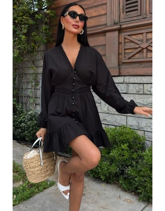 Brode Şeritli Eteği Fırfırlı Elbise 2897