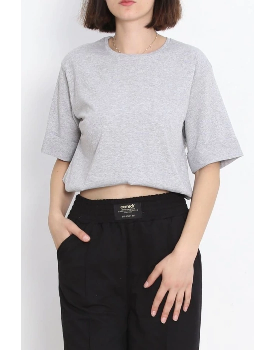 Büyük Beden Duble Kol Tişört Gri