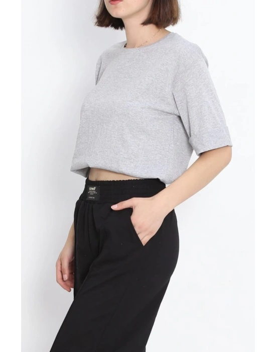 Büyük Beden Duble Kol Tişört Gri