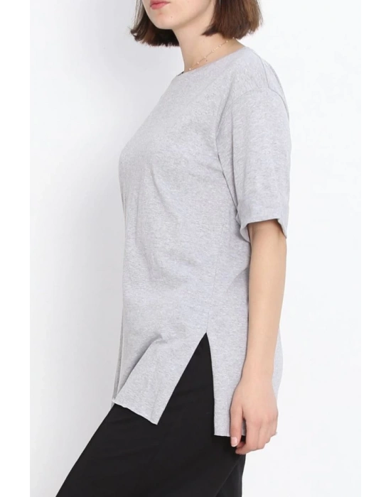 Büyük Beden Duble Kol Tişört Gri