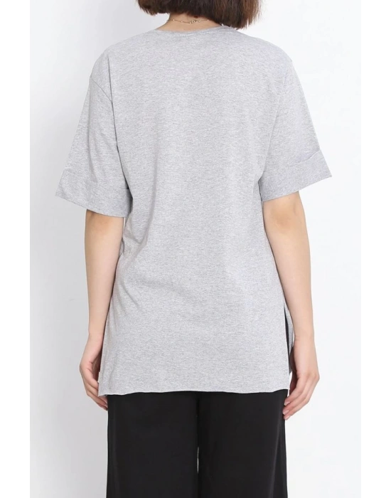 Büyük Beden Duble Kol Tişört Gri
