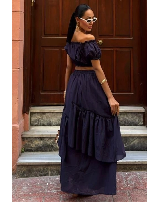 Büzgülü Crop Kat Detaylı Fırfır Etekli Takım 10196