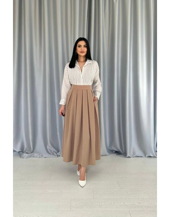 Camel Uzun Pileli Etek