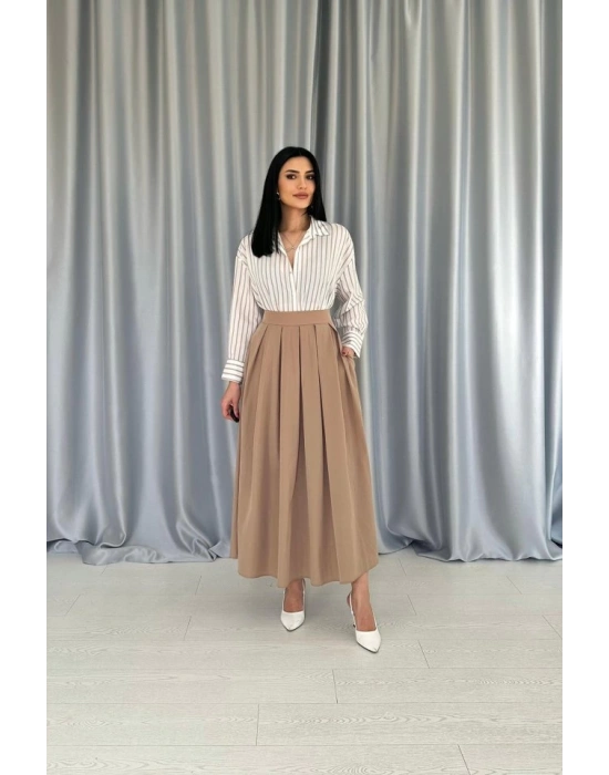 Camel Uzun Pileli Etek