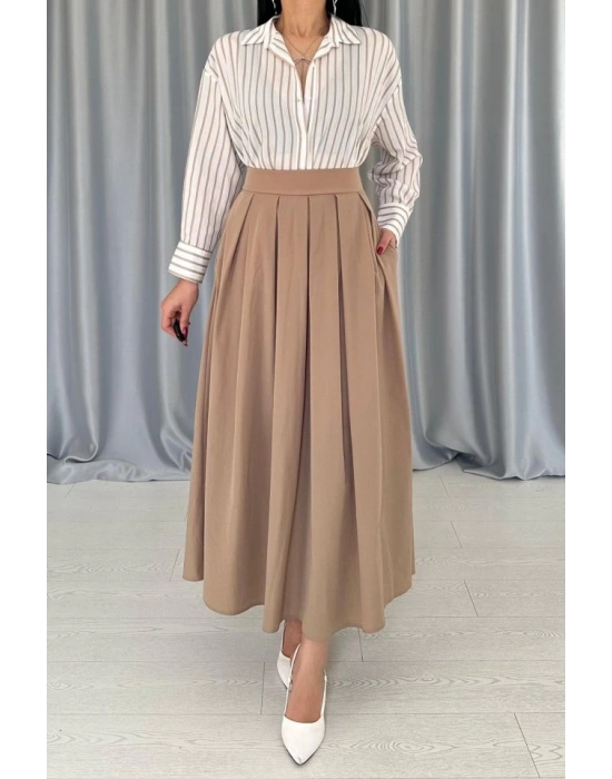 Camel Uzun Pileli Etek