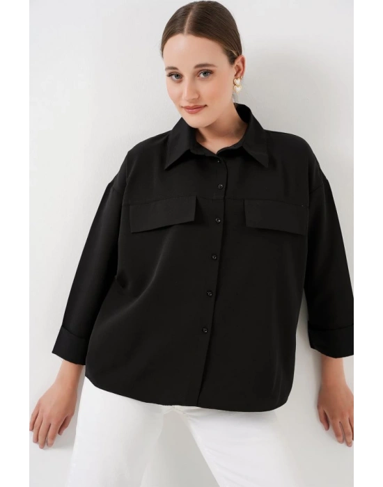 Cep Detaylı Oversize Gömlek 20313  Siyah