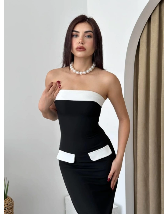 Cep Detaylı traplez Elbise