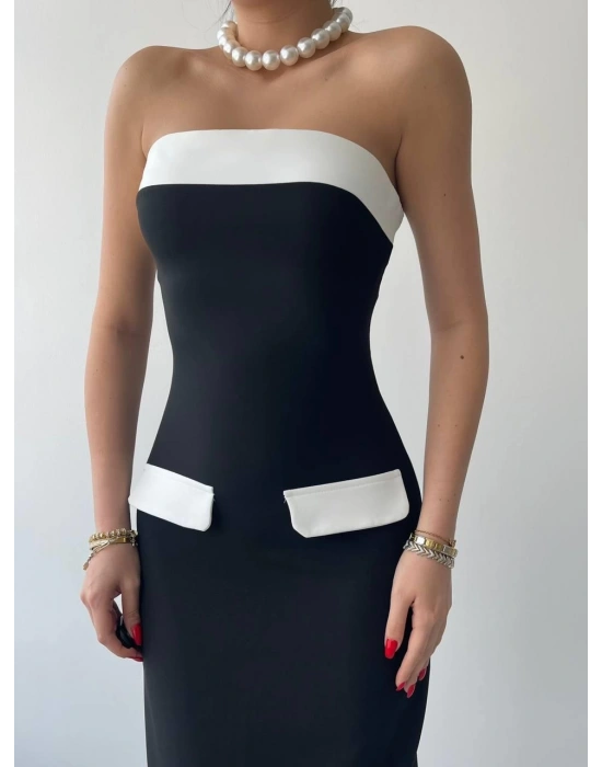 Cep Detaylı traplez Elbise