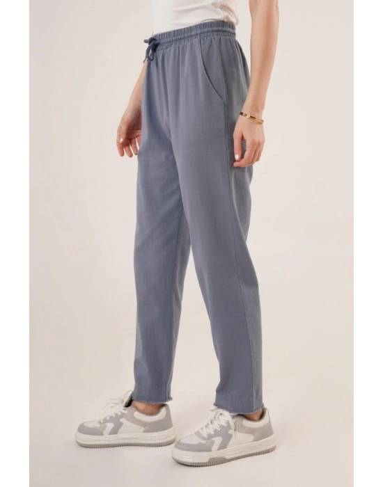 Cepli Belden Bağlamalı Paça Detaylı İndigo Pantolon