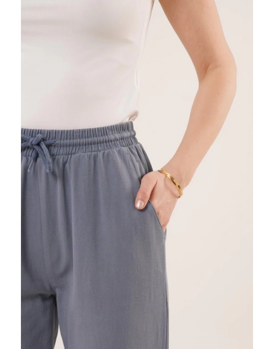 Cepli Belden Bağlamalı Paça Detaylı İndigo Pantolon