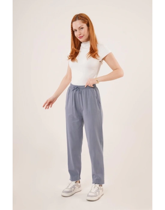 Cepli Belden Bağlamalı Paça Detaylı İndigo Pantolon