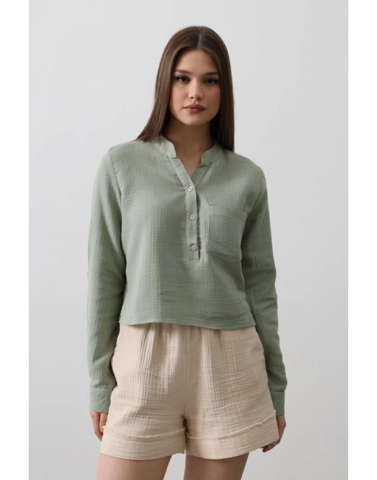 Cepli Hakim Yaka Bluz  Haki