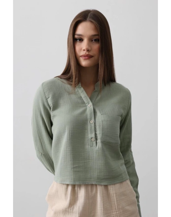 Cepli Hakim Yaka Bluz  Haki