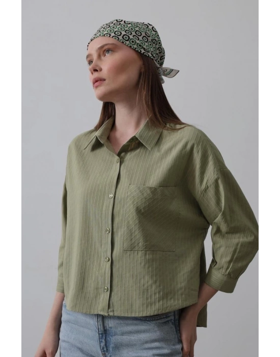 Cepli Kısa Kesim Gömlek  Haki