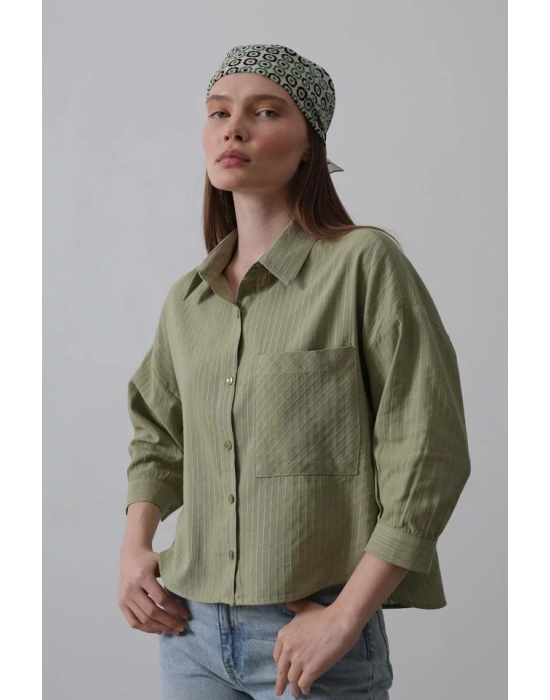 Cepli Kısa Kesim Gömlek  Haki