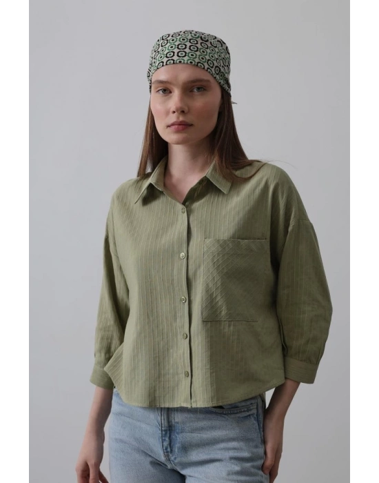 Cepli Kısa Kesim Gömlek  Haki